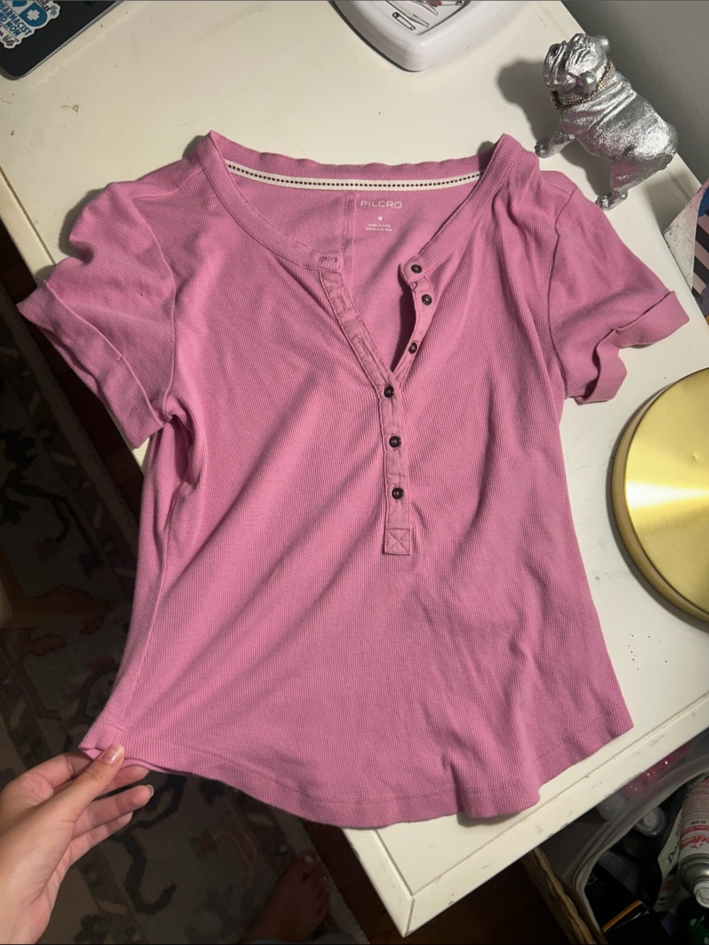 Pilcro Rose Pink Short-Sleeve Henley Tee